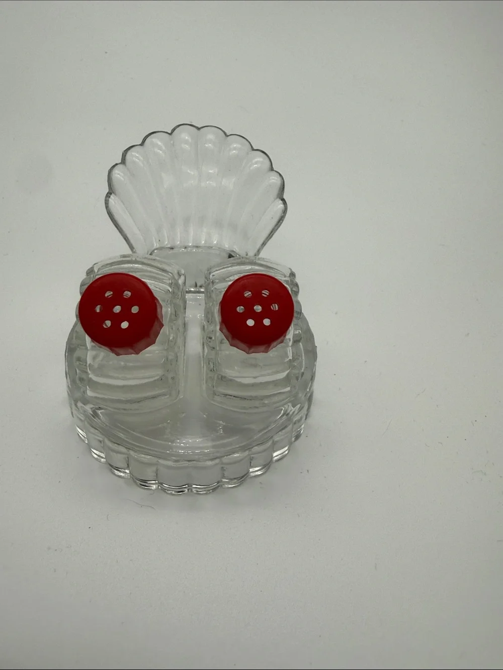 Vintage Glass Shell Salt & Pepper Shakers Condiment Set Red Tops